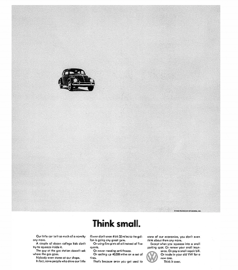 Think Small Ad for Volkswagen Beetle.